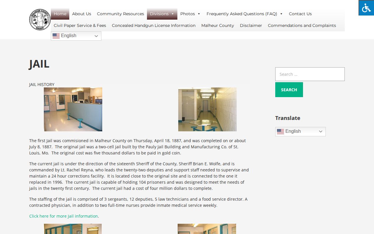 Malheur County Sheriff's Office jail history and facility capacity page