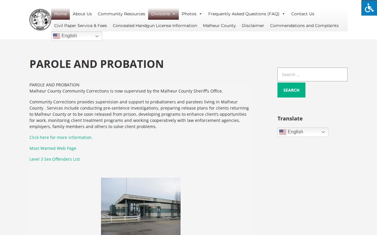 Malheur County parole and probation supervision and release planning page