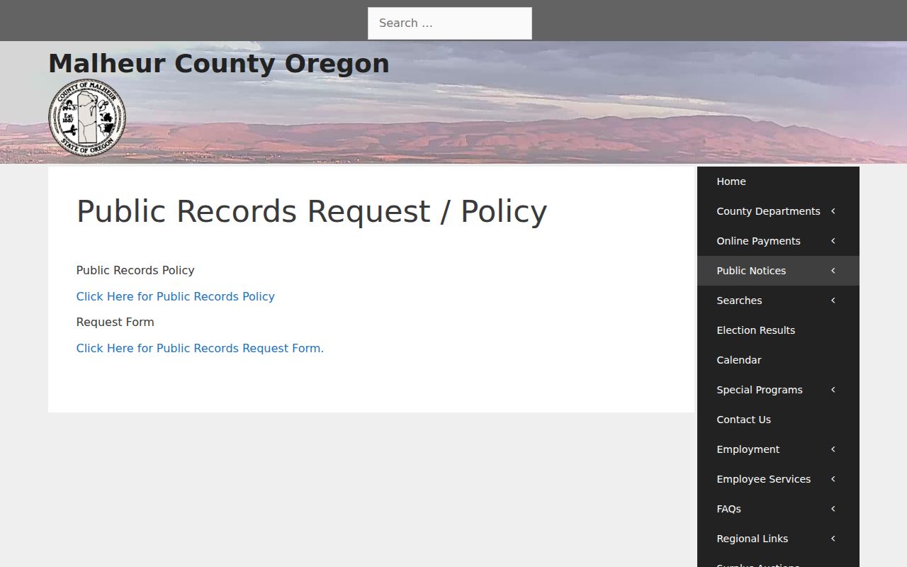 Malheur County release mugshot public records request form and policy
