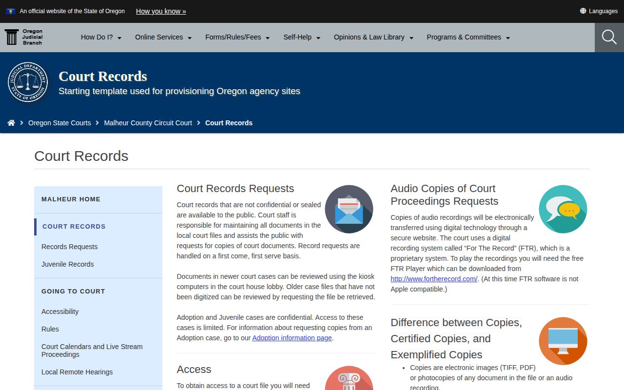Malheur County court record access after inmate release