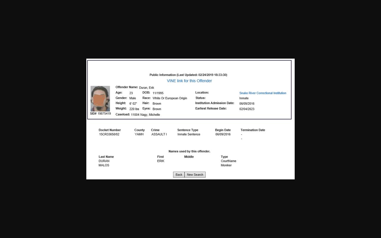 Oregon OOS Earliest Release Date example for Malheur County projected release lookup