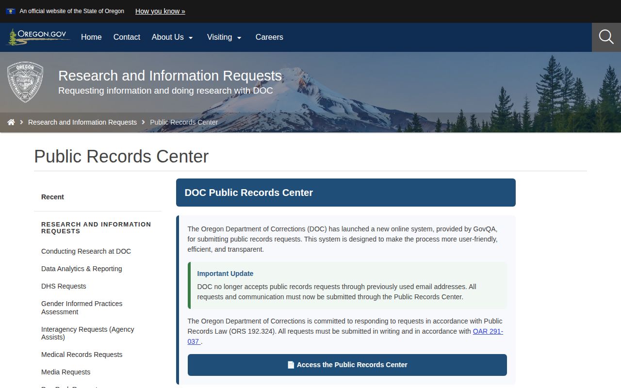 Oregon DOC records request for Malheur County projected release confirmation