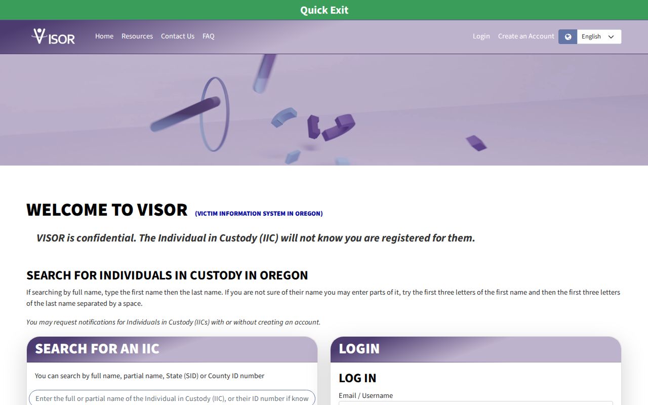 Malheur County VINELink inmate search through the Oregon VISOR portal